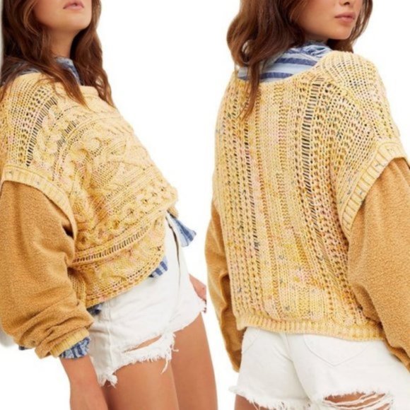 Free People Sweaters | Free People Honey Cable Knit Sweater Xs | Color: Yellow | Size: Xs | Shoplinniesal's Closet